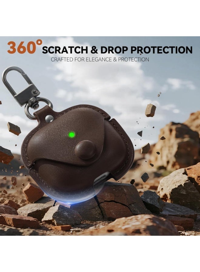 جراب جلدي لسماعات AirPods 4 مع سلسلة مفاتيح ومجموعة تنظيف، متوافق مع سماعات Apple AirPods من الجيل الرابع 2024، غطاء حماية جلدي كامل للرجال والنساء (بني داكن) - Image 3